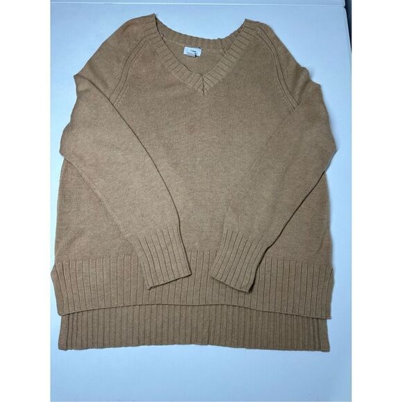 Old Navy Womens Cotton Blend Sweater Tan Long Sleeve V Neck Knit Sz L See Notes - Picture 4 of 12